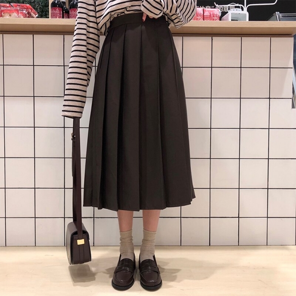 3 colors 2019 Spring Autumn Female long Skirts Women High Waist long pleated Skirt solid color a line skirt womens 3 colours Spring Autumn Feminine lengthy Skirts Girls