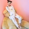European embroidery holes denim denims white rompers