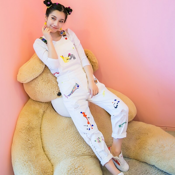 European embroidery holes denim denims white rompers