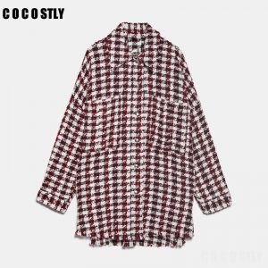 Lady jacket houndstooth outsized tweed jacket lengthy