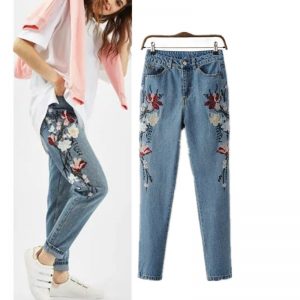 Autumn Style Floral Embroidered Denims For Girls