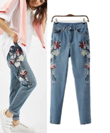 Autumn Style Floral Embroidered Denims For Girls