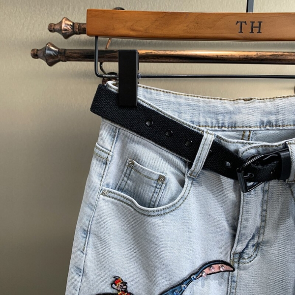 Straight Denims Little Elephant Embroidery Patchwork Korean Unfasten