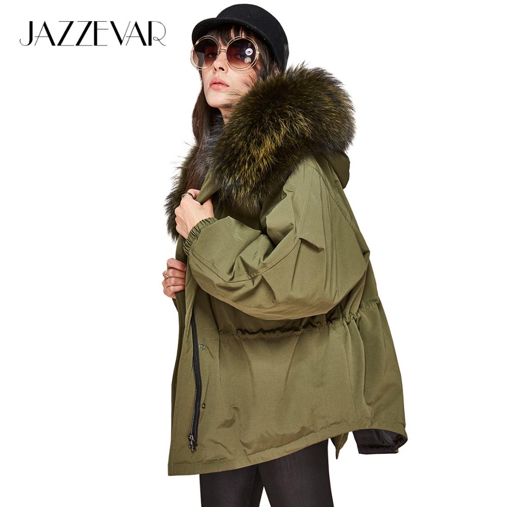 JAZZEVAR 2019 New winter Women down jacket oversize Dovetail 90% white duck down coat large real raccoon fur Hooded Parka 1