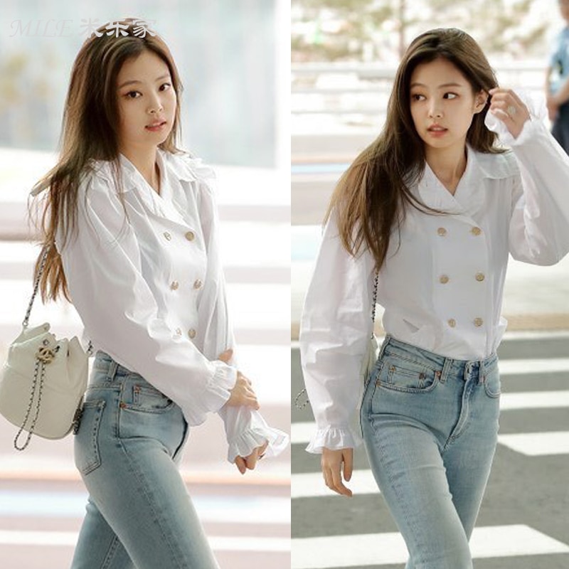 kpop Korean Celebrity same 2020 Light blue Straight jeans women slim stretch nine pants Korean streetwear high waist denim pants 2