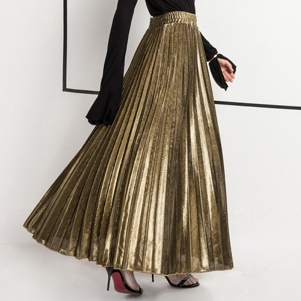 Spring Women Long Skirts Fashion Brand A-Line Women Pleated Skirts High Waist Women Midi Skirt Faldas Mujer Saias Trend Model A-Line Girls Pleated Skirts Excessive Waist