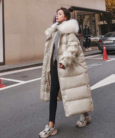 Winter feminine Korean zipper Fake fur Hooded Lengthy Parker