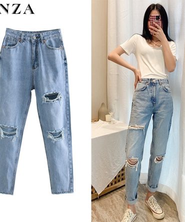 High Street Fashion with High Waist Hollow Out Vintage Jeans