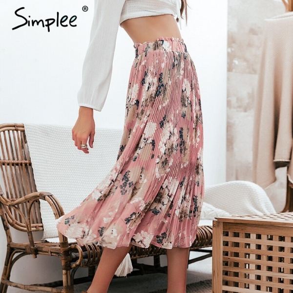Simplee Bohemian ruffled high waist chiffon women long skirt Floral print skirt pleated summer skirt Female lining midi skirt 1 Boho Bliss: Simplee Floral Print Chiffon Midi Skirt! ?