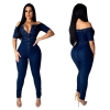 Off Shoulder Denim Rompers Ladies Jumpsuit Elastic