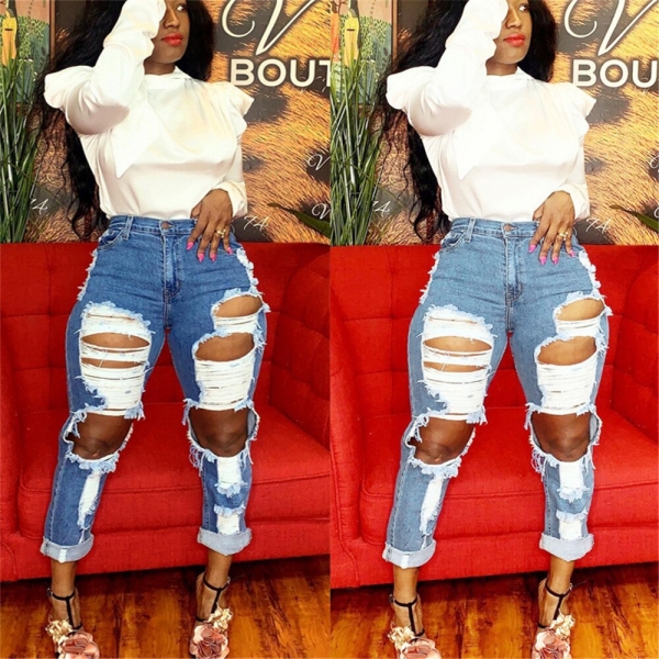 Excessive waist denims scorching sale ladies's ripped denims