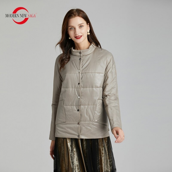 MODERN NEW SAGA 2020 Spring Women Jacket Thin Cotton Padded Jacket Autumn Women Coat Standed Collar Puffer Jacket Women Green 4 NEW SAGA Spring Girls Jacket - Standed Collar Puffer Jacket