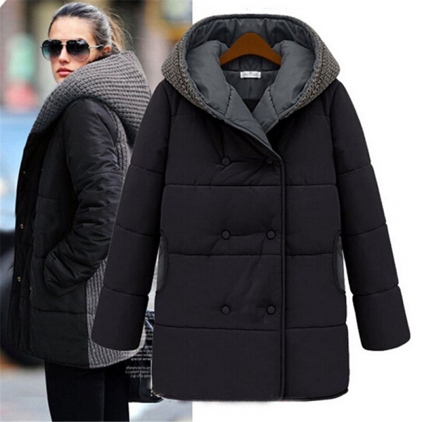 Women's Winter Jacket Europe Style Parka Women Jackets Down Cotton Long Overcoat Slim Hooded Plus Size Coats Outwear Girl’s warm winter jacket with a hood, cotton filling, and zipper closure, perfect for cold weather and casual wear.