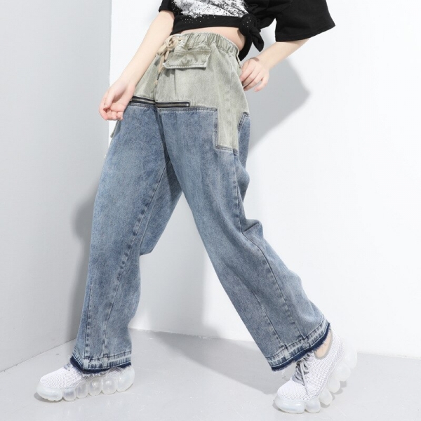 Lady Elastic Waist Push Up Ripped Denim