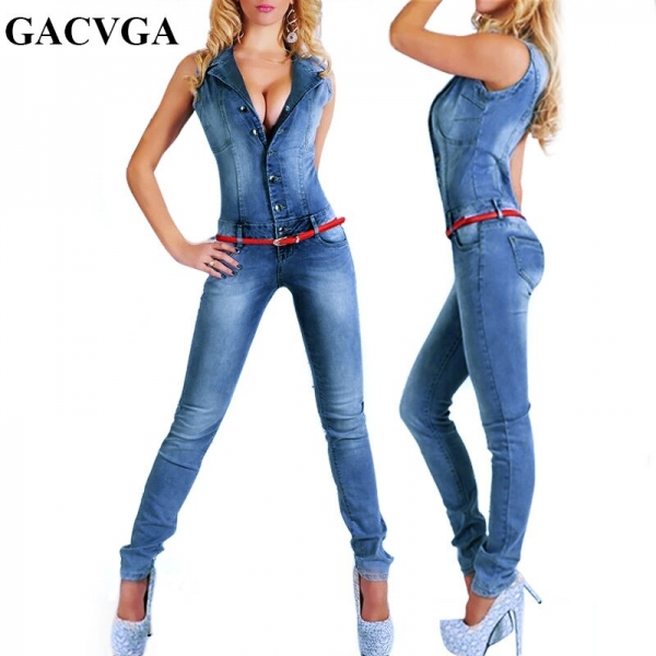 Sleeveless Jumpsuit Denims Attractive Bodysuit Ladies