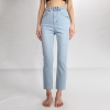 Blue Tassel Gentle Materials Snug Excessive Waist Small Straight Denims Ladies