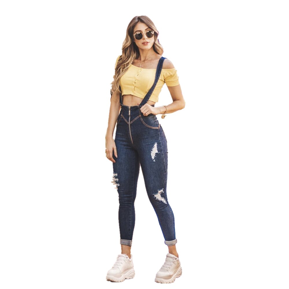 WITHZZ Spring Autumn Sexy Hole Denim Pants High Waist Trousers Torn Pencil Pants Overalls Women’s Ripped Jeans 3