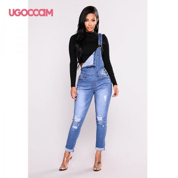 UGOCCAM Women Denim Overalls Jeans Bib Female Plus Size Slimming Denim Stretch Rompers Skinny Jeans Salopette vaqueros 3XL Ladies Denim Overalls Denims Bib Feminine Plus