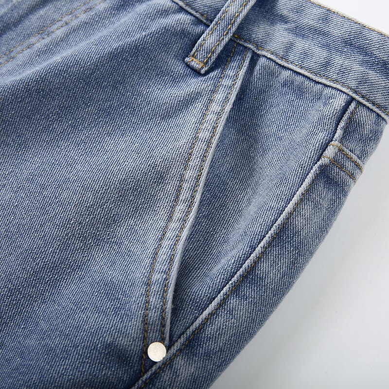 Vangull Pockets Patchwork High Waist Jeans Women Streetwear Straight Casual Jean Femme Blue Cotton Full Length Cargo Pants 4