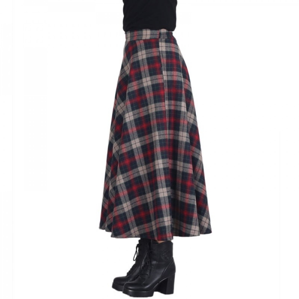 Plaid Skirt Women Long Skirt British Style Woolen Plaid Skirts Spring Vintage Wool Tartan Umbrella Autumn Elegant Female Skirts 1 Skirt Ladies Lengthy Tartan Umbrella Autumn Elegant