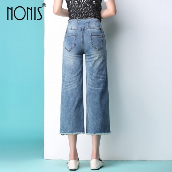 Nonis 2017 new women jeans wide leg Straight trousers strech calf-length pantalon jeans sexy pour femme loose pant 1 Denims broad leg Straight trousers strech calf-length