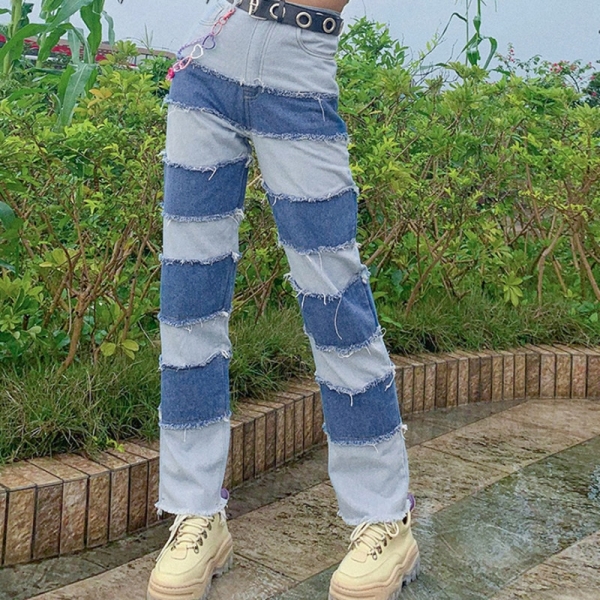 YICIYA Hight Waist Denim Loose Long Pants Fashion Chic Outfit Streetwear Y2K E-girl Patching Sew Stitch Jeans For Women Hip Hop Hight Waist Denim Free Lengthy Pants Vogue Jeans