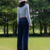 Ladies Excessive Rise Distinction Stitching Straight Leg Jean