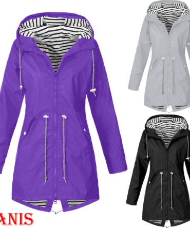 Ladies Jacket Coats Pure Colour Waterproof Transition