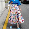Korean Colourful White Print Ladies Lengthy Skirts