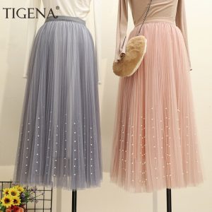 3 Layers Trend Ladies Lengthy Skirt Tulle with Beading 