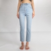 Blue Tassel Gentle Materials Snug Excessive Waist Small Straight Denims Ladies