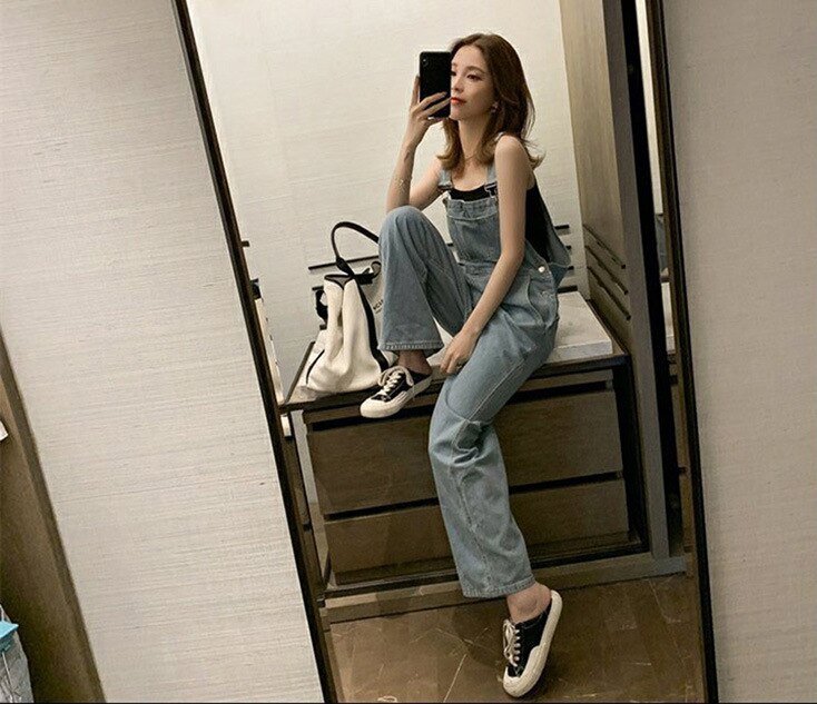 Harajuku Wide Leg Women's Jeans Plus Size 2020 Loose Woman Overalls Jeans Jumpsuit Autumn Fashion Blue Rompers Female Jeans 3 Girl Overalls Denims Jumpsuit Autumn Trend Blue Rompers