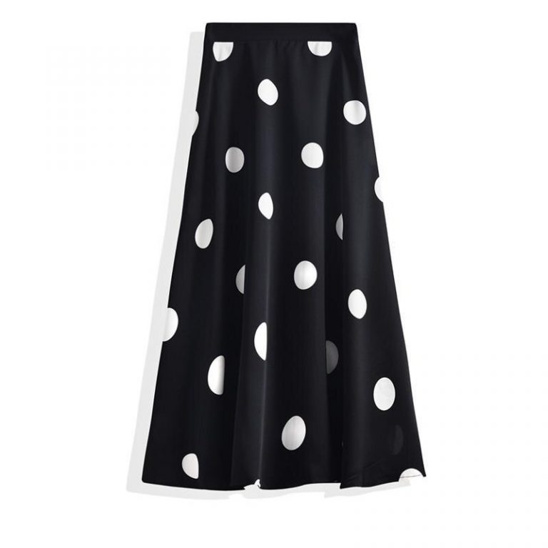 Polka Dot Chiffon A-line Pleated Skirt High