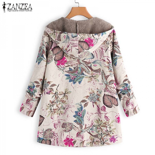 2020 ZANZEA Autumn Winter Warm Print Coat Fur Lining Women's Jackets Female Long Sleeve Hooded Outerwear Zipper Cardigans Tunic 4 Stay Warm in Style: Autumn Winter Heat Print Coat with Fur Lining for Women