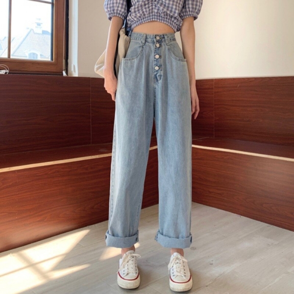 Ladies Excessive Waist Straight Denim Pants Denims Free Plus