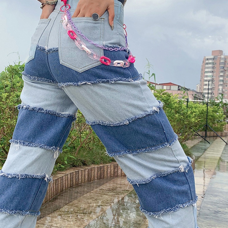 YICIYA Hight Waist Denim Loose Long Pants Fashion Chic Outfit Streetwear Y2K E-girl Patching Sew Stitch Jeans For Women Hip Hop 2
