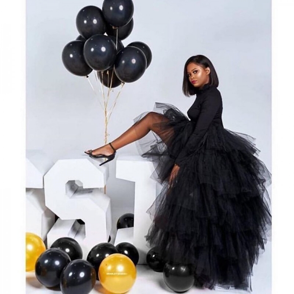 Chic Black Puffy Hi Low Tutu Party Skirt 2020 High Low Tulle Skirt Layered Women Long Skirt for Prom Custom Made Elegant high-low black tulle skirt with layered design, perfect for formal events and custom-fit options.ย