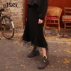 Black Solid Contrast Mesh Casual Women Long Skirts  Spring