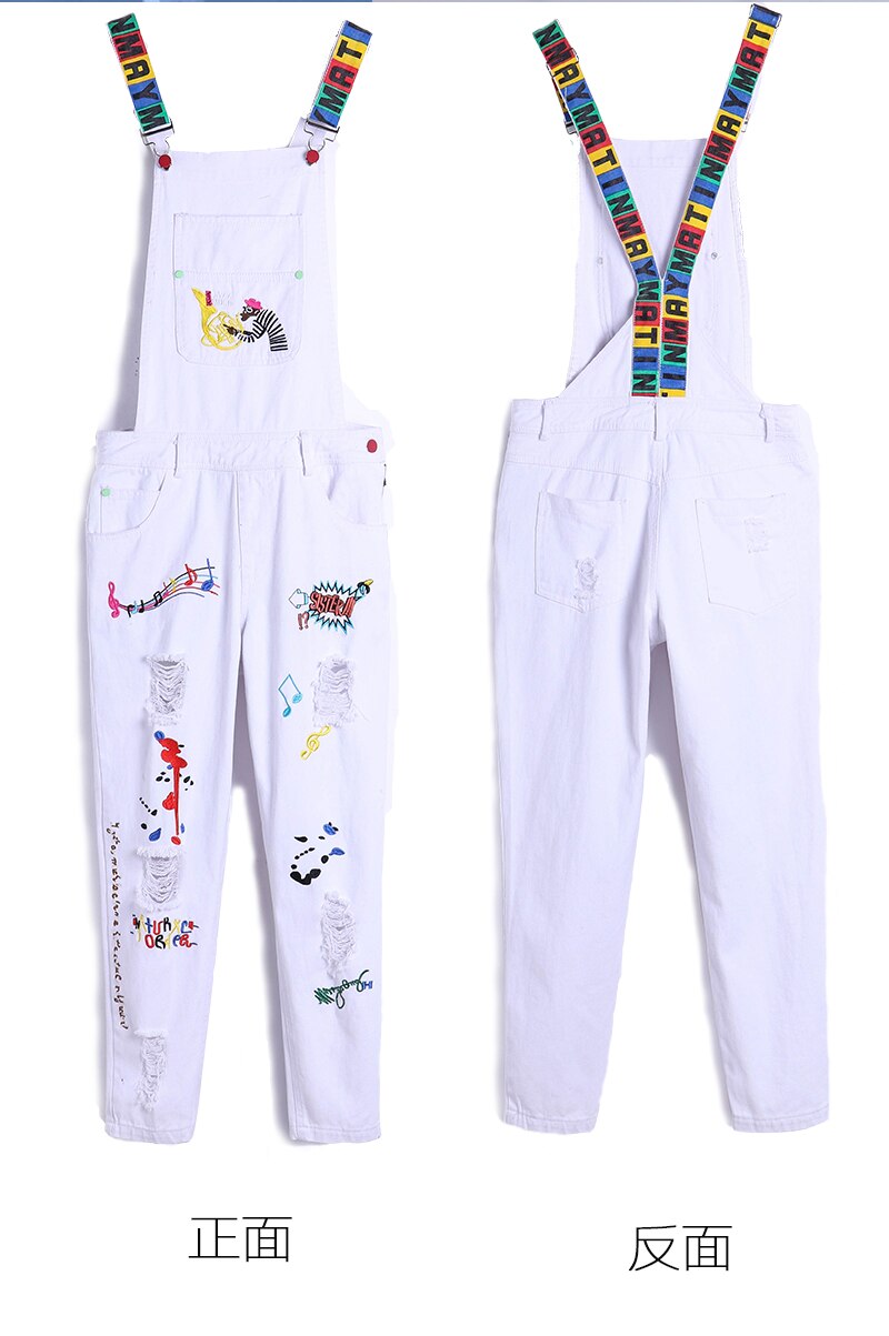 European embroidery holes denim jeans white rompers women casual jumpsuits leisure jeans overall capris ripped jeans NZ38 2