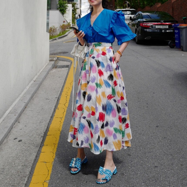 Colorful White Print Women Long Skirts New Korean Chic SummerLace-up High Waist Skirt Large Sewing Bohemian Beach Skirt 2020 2 Korean Chic Summer Bohemian Skirt: Embrace Colorful Comfort