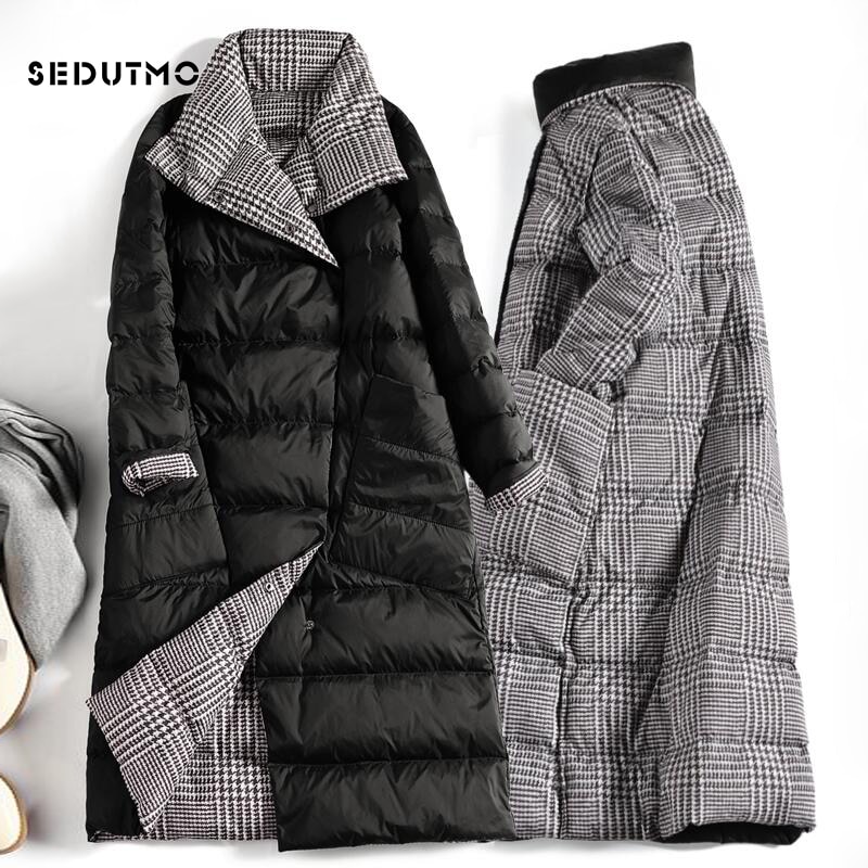 SEDUTMO Winter Long Plus Size 5XL Womens Down Jackets Ultra Light Coat Thin Double Sided Plaid Spring Slim Puffer Jacket ED931 4