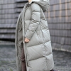 Plus-size women’s winter down jacket in thick insulation with removable hood, full zipper closure, and pockets, perfect for cold weather. 