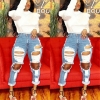 Excessive waist denims scorching sale ladies's ripped denims