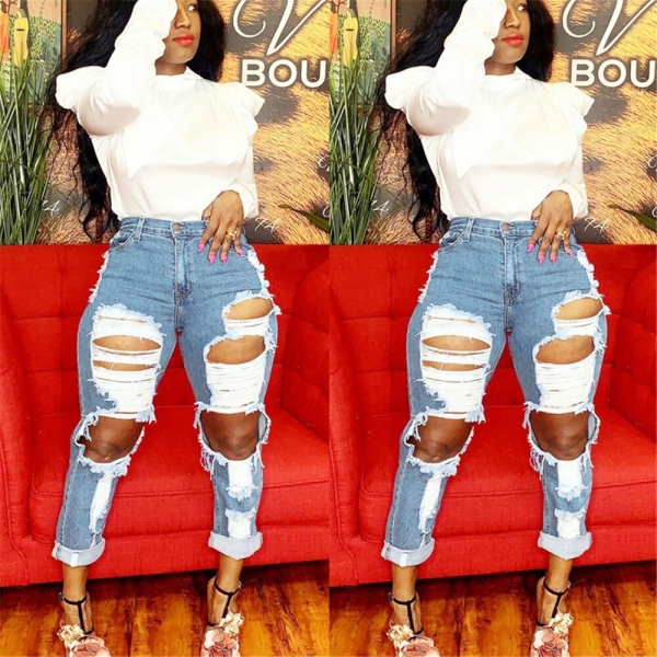 Excessive waist denims scorching sale ladies's ripped denims
