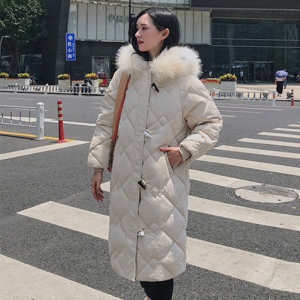 X-long Horn Button Women's Jacket Plus Size Solid Parkas Female Winter Hooded Loose Thick Cotton Padded Casual Outwear Coats X-long Horn Button Girls's Jacket Plus Measurement Stable