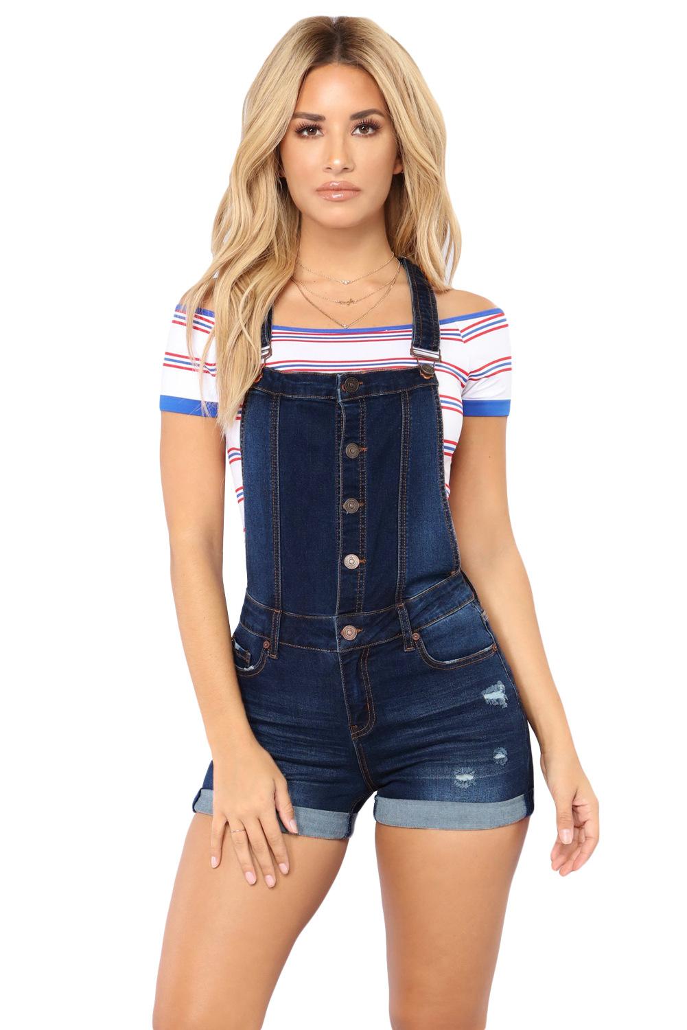 Women Summer Denim Bib Overalls Jeans Shorts Jumpsuits and Rompers Playsuit