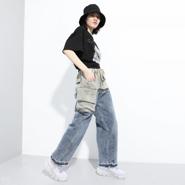 Lady Elastic Waist Push Up Ripped Denim