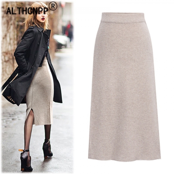 Plus Size M-6XL Winter Knitted Bodycon Pencil Skirt High Waist Skirts Womens Streetwear Split Long Skirt Female Faldas Mujer 2 Winter Elegance: Plus Size Knitted Bodycon Pencil Skirt