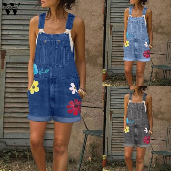 Womail Jumpsuits Women Summer Playsuit Denim Romper Overalls Oversized Jean Blue Sleeveless Denim short Jumpsuit Bodysuit 2020 Jumpsuits Girls Summer season Playsuit Denim Romper Overalls