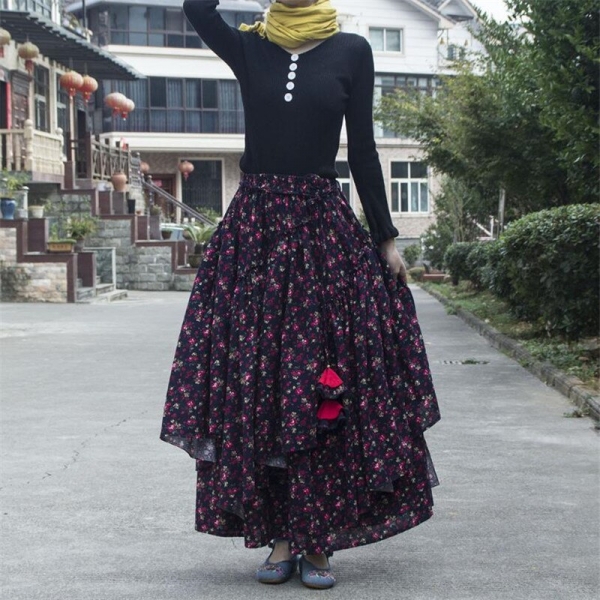 Girls Ethnic model cotton linen Lengthy Skirts